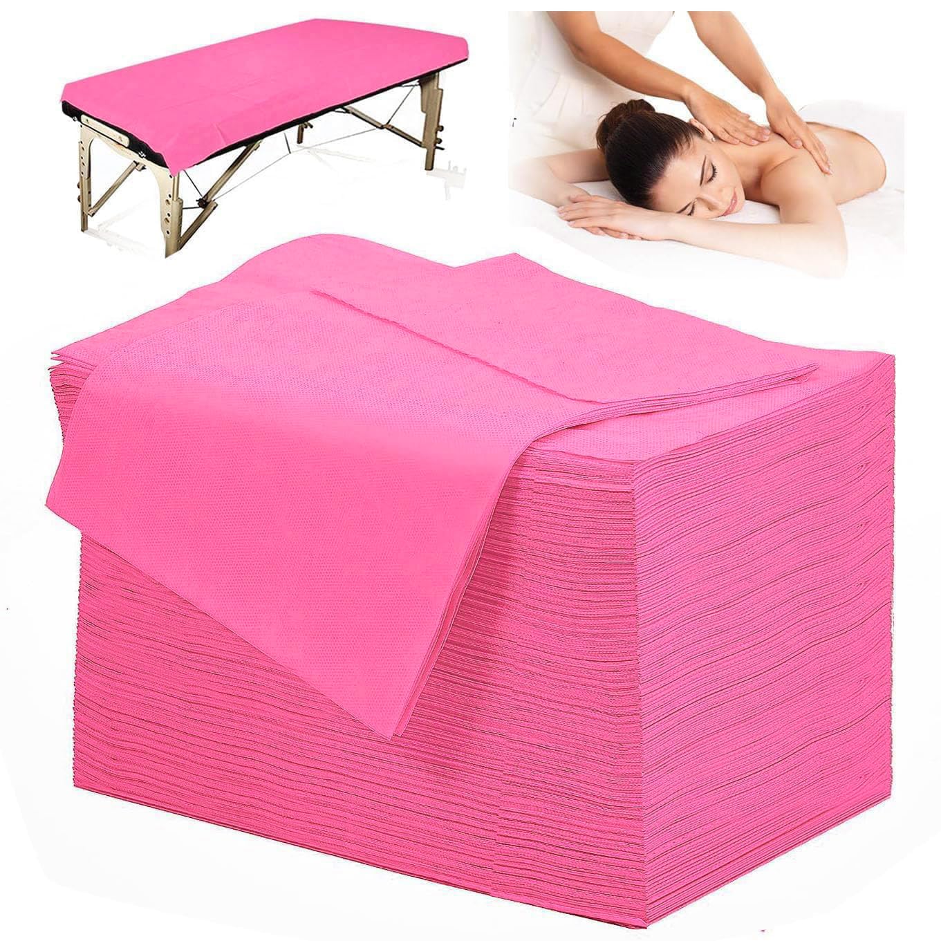 YILUFA1688 100 Pcs Massage Table Sheets Disposable Bed Cover Non Woven Fabric Breathable Sheets for Massage,Spa, Beauty Salon, Facial,Tattoo, Waxing, Esthetician (71"x 31" Pink)