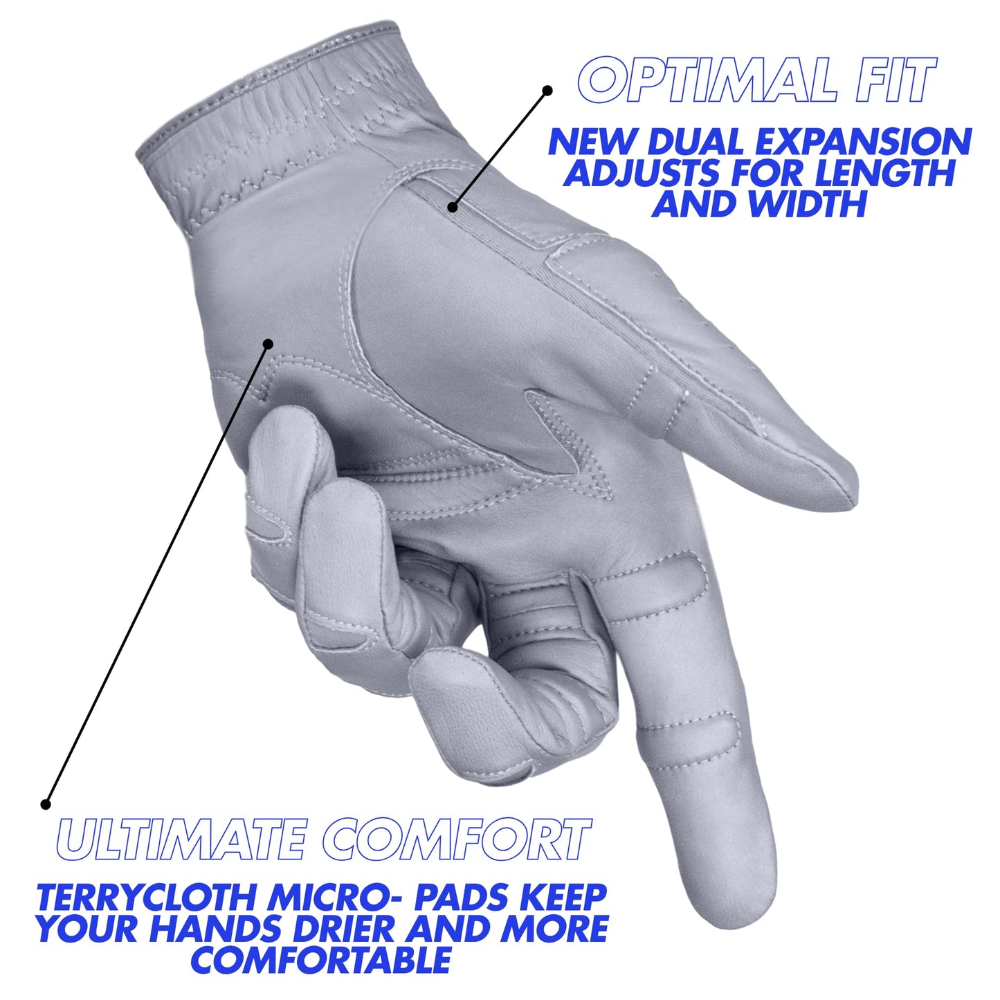 Men's StableGrip with NaturalFit 2.0 Golf Glove with Dual Expansion Thumb for Best Fit - Premium Cabretta Leather… (Gray, Medium/Large, Left)