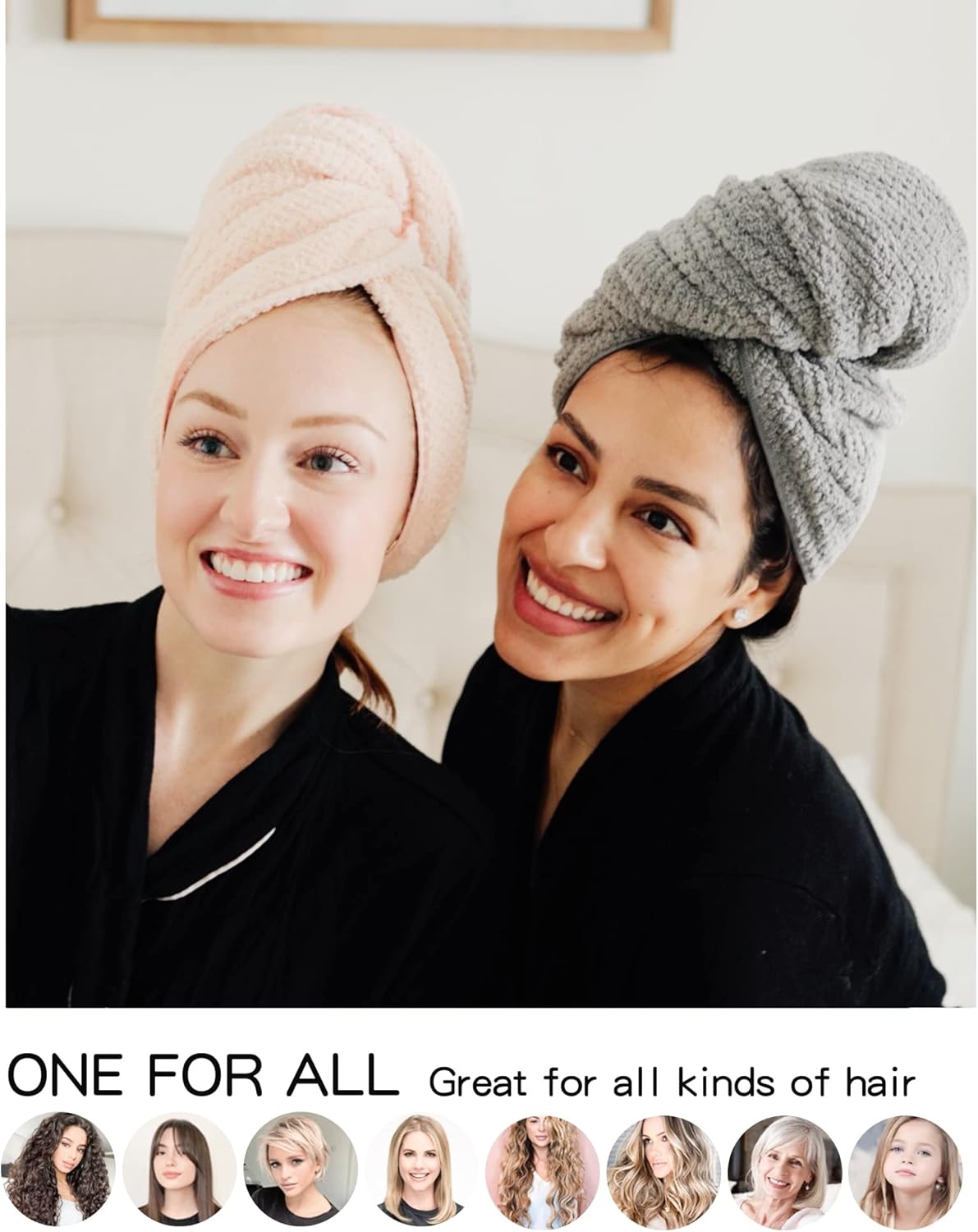 Microfiber Hair Towels for Women - Super Absorbent Quick Dry Wraps | 2 Pack, Anti-Frizz Turbans for Curly & Straight Hair - 27.5'' x 39.4''