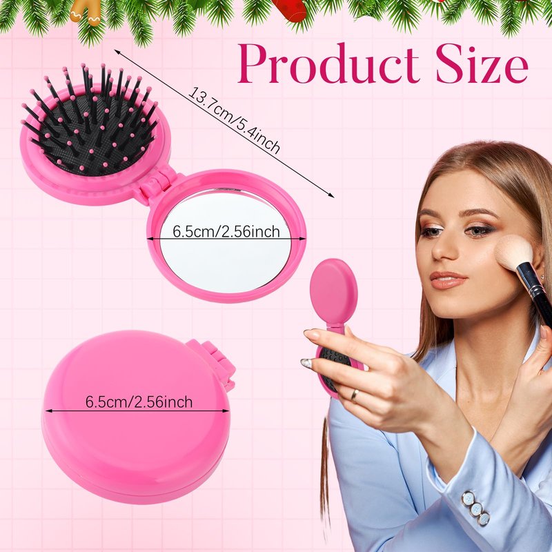 Barydat 50 Pcs Travel Folding Hair Brush with Mirror Bulk Portable Small Hair Brush Mini Compact Colorful Pocket Hair Combs for Friends and Family Mother's Day Gift