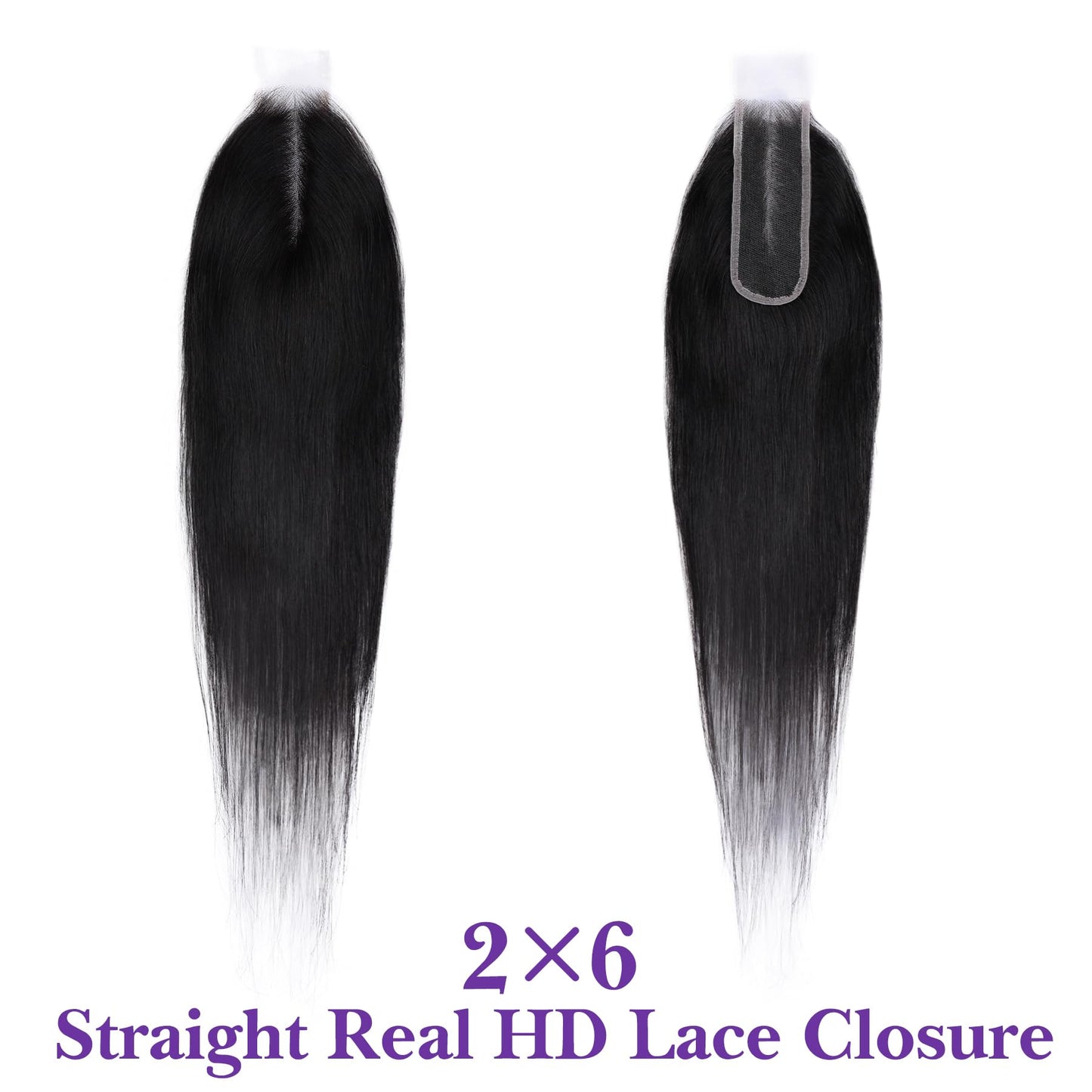 2x6 HD Lace Closure 16 Inch, SKINLIKE 0.095mm Ultra-thin Invisible Real Swiss Lace Closure Only,Straight RAW Virgin Human Hair Single Knot Pre-Plucked with Baby Hair