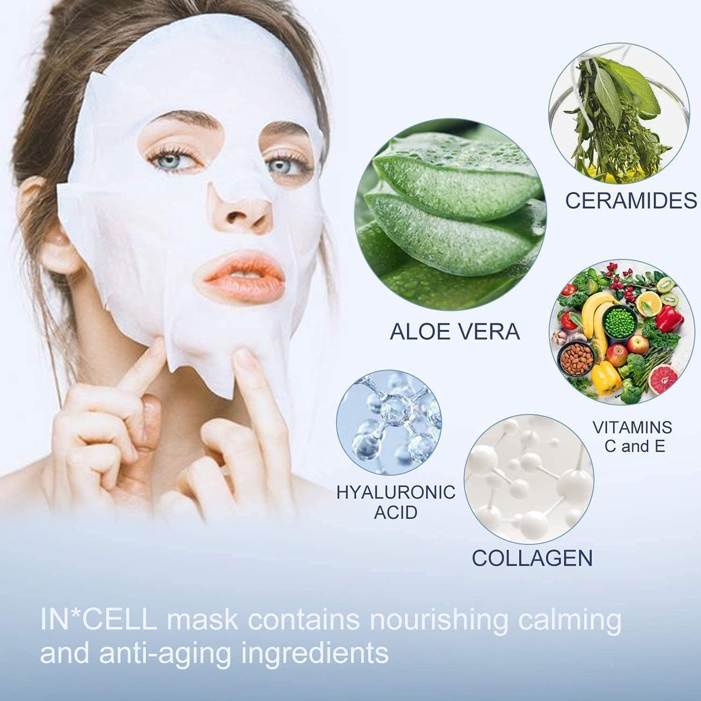 INCELLICE Soothing Facial Mask After Microneedling - Post Derma Roller, Microneedling Stamp & Pen Skin Recovery Treatment - Calming & Hydrating Sheet Mask - 5 Packs
