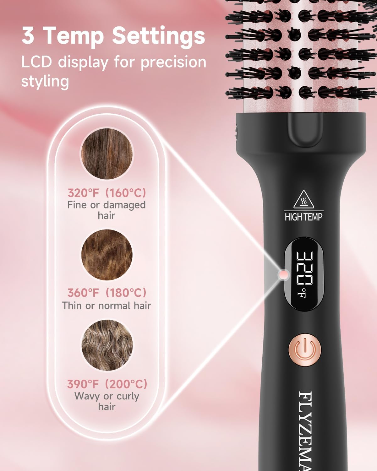 Heated Round Thermal Brush - 1.5 Inch with 3 Temperature Settings | Fast Blowout, Reduces Frizz, Includes Velvet Pouch