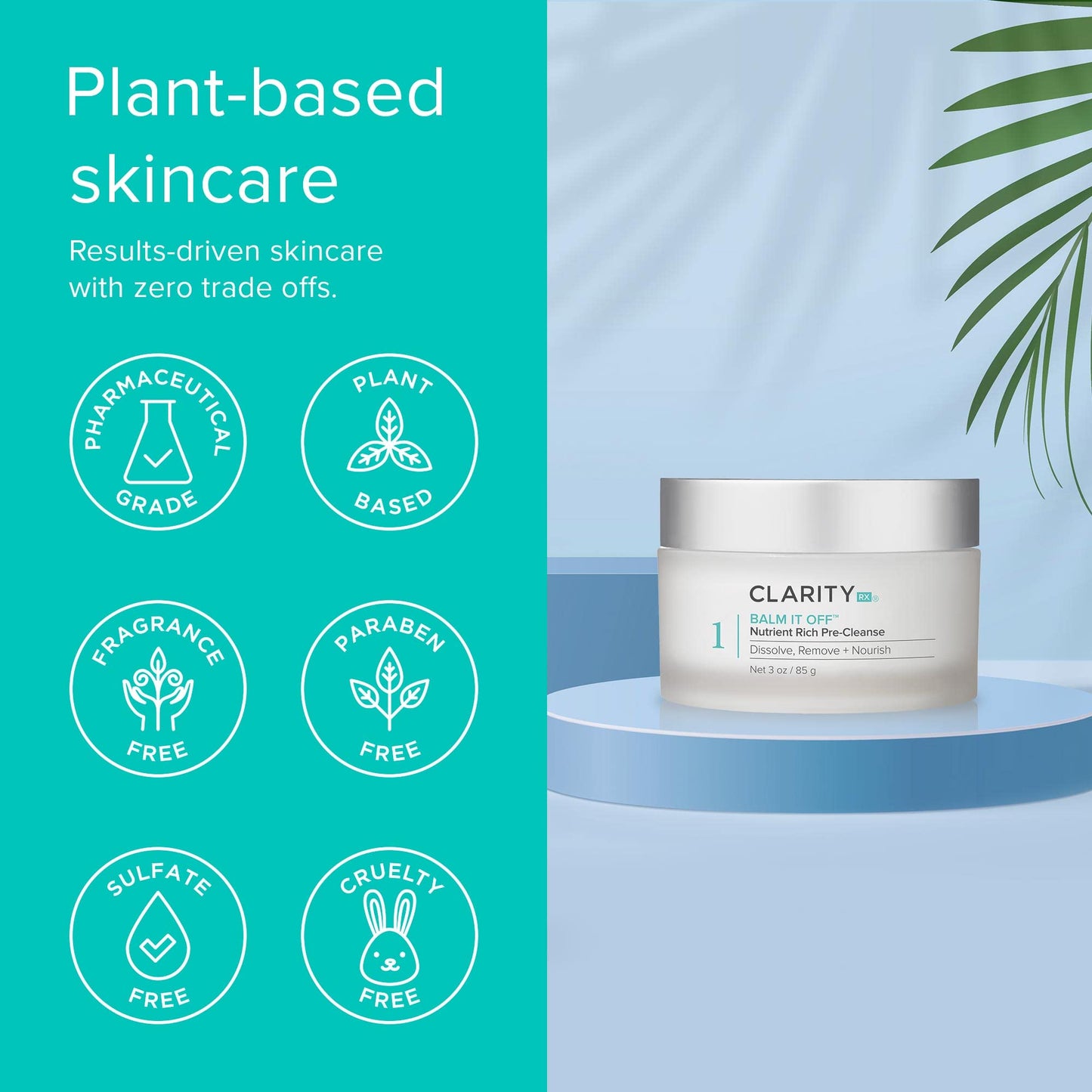 ClarityRx Balm It Off Facial Cleanser, Natural Plant-Based Pre-Cleanser for All Skin Types, Gently Dissolves Makeup, Dirt & Excess Oil (3 oz)