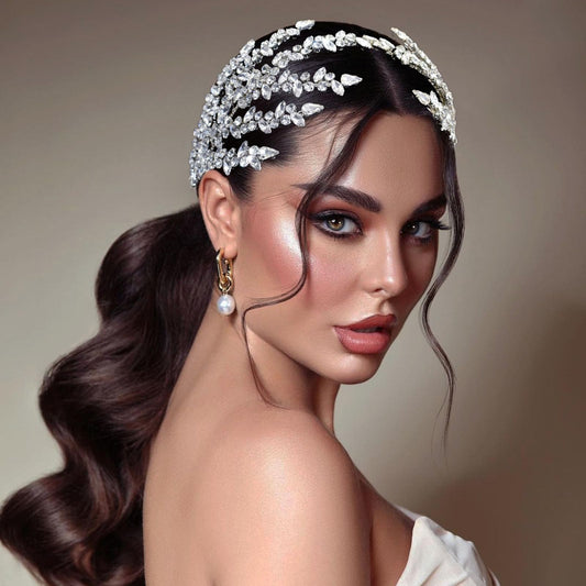 Mpoikba Bride Headband, Wedding Hair Pieces for Brides, Handmade Bridal Hair Accessories(Silver)