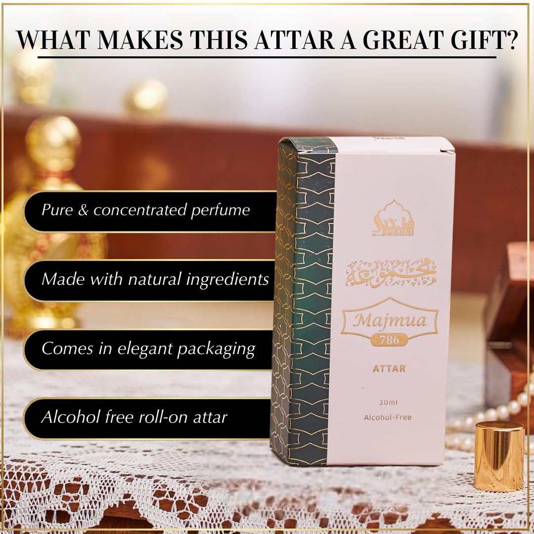 Dukhni Majmua 786 Attar Oil Arabic perfume oils for men and women | 30ml Pure roll on perfume, vetiver scented blend | Eid, Ramadan, Umrah Gifts, Vegan Islamic Fragrances