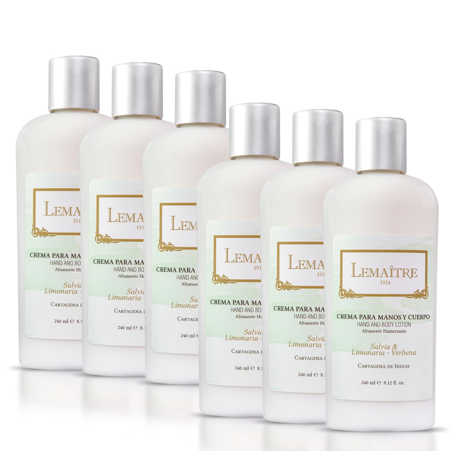 LEMAITRE Hydrating Hand & Body Cream – Non-Greasy Moisturizer for Soft Skin, Fast Absorbing Lotion with Light Scent, Travel-Friendly Skincare (Pack of 6), Sage, Lemon Grass, Vervena