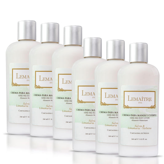 LEMAITRE Hydrating Hand & Body Cream – Non-Greasy Moisturizer for Soft Skin, Fast Absorbing Lotion with Light Scent, Travel-Friendly Skincare (Pack of 6), Sage, Lemon Grass, Vervena