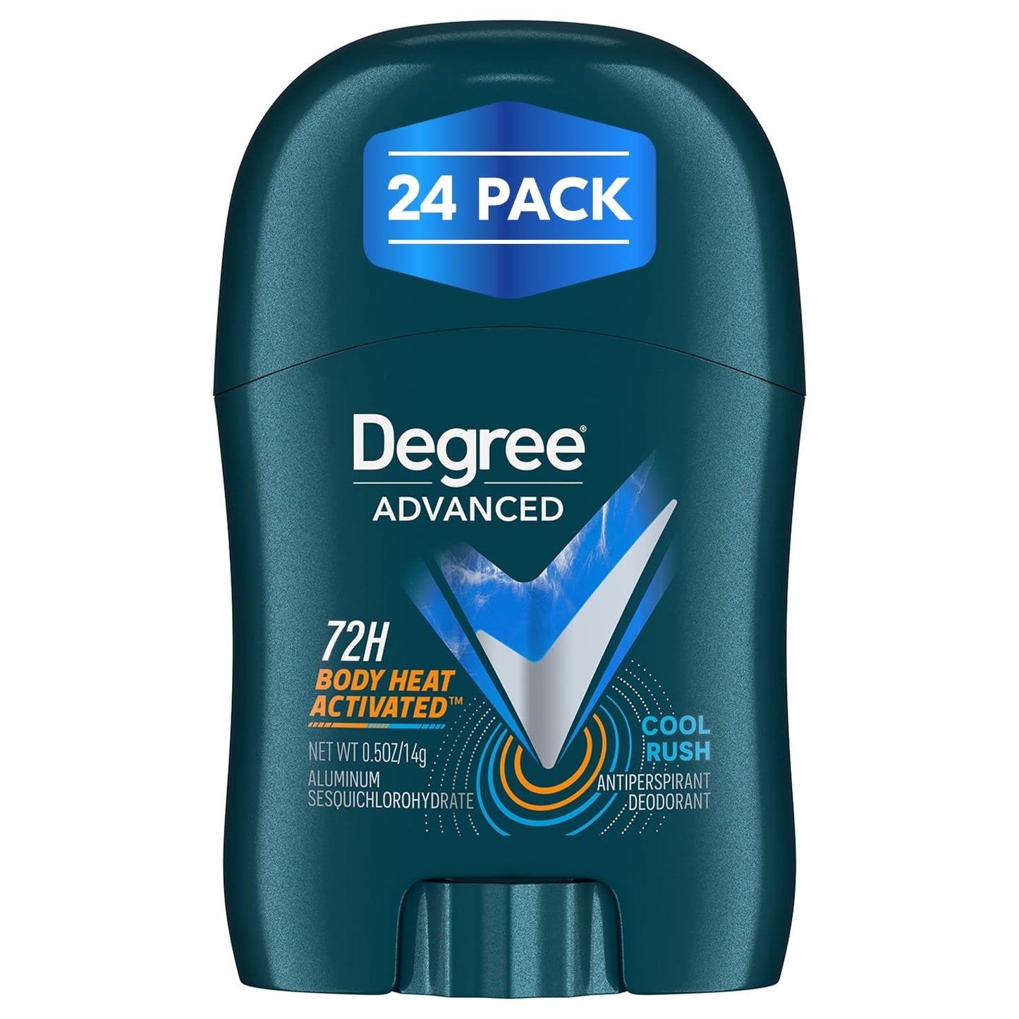 Degree Men Travel Deodorant, Bulk, Cool Rush 24-Pack – 72H Body Heat Activated Mini Antiperspirant, 0.5 Oz Ea