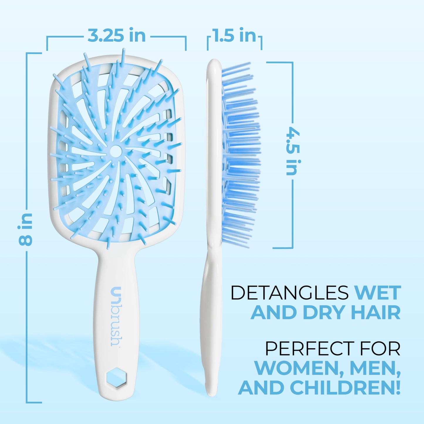 FHI Heat UNbrush Plus — Curly Hair Brush for Gentle & Effective Detangling on Wet or Dry Fragile Hair Types — Detangler Brush w/ 84 UltraFlex Bristles, Ultra-light, Vented, Anti Static Hairbrush