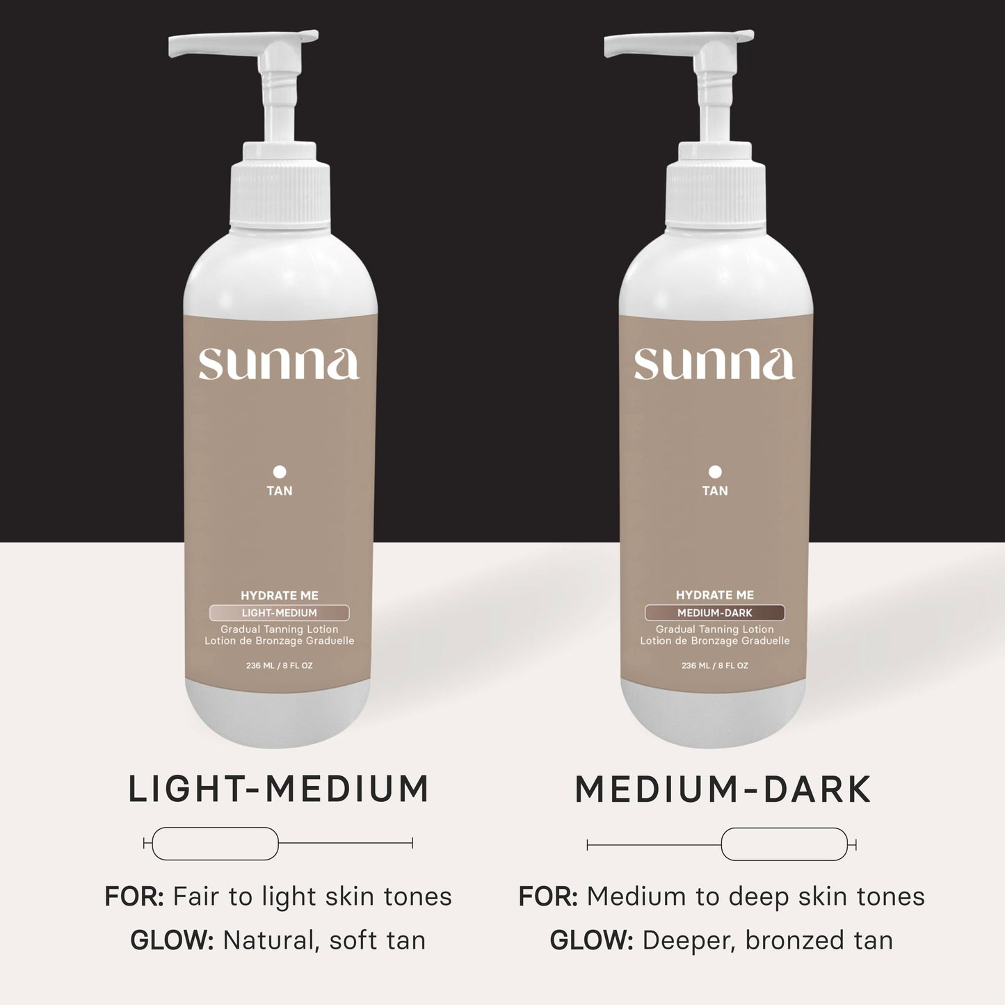 Gradual Self Tanning Lotion by SunnaTan - Hydrating Formula Made With Hyaluronic Acid & Jojoba - Organic & Natural Ingredients - Achieve a Natural, Gradual Tan (Medium/Dark, 236 ml)