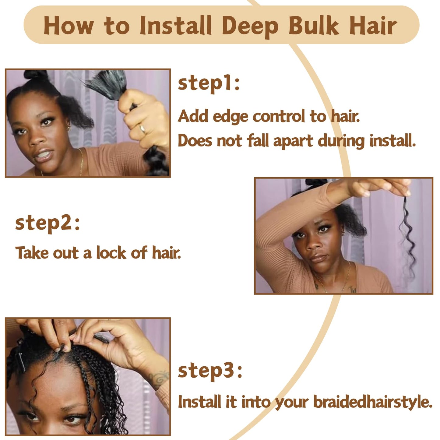 Deep Wave Bulk Hair 4 Bundles/Pack 300g 18 Inch No Weft Deep Wave Bulk Hair for Braiding Extensions for Boho Braids Natural Black Wet and Wavy (18inch P27/30# 4Bundles）