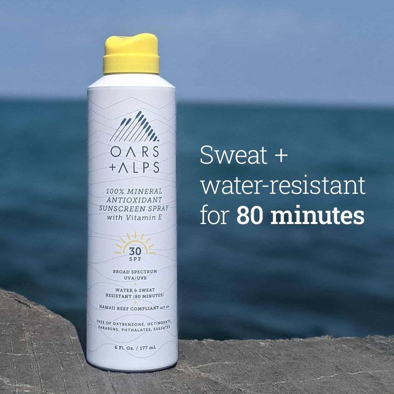 Oars + Alps Mineral Sunscreen Spray for Body, Water & Sweat Resistant, Infused with Vitamin E & Antioxidants, All Skin Types, Lightweight, Hydrating, SPF 30, 6oz
