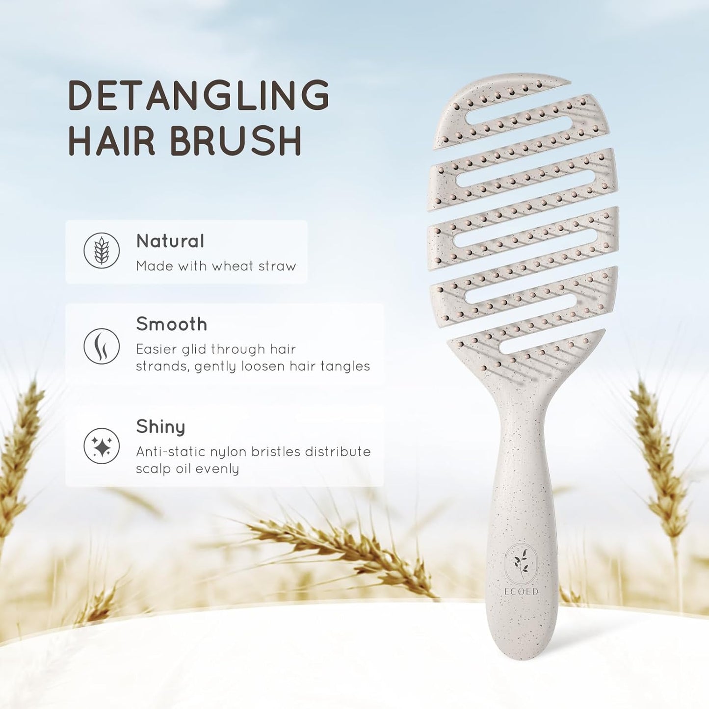 Detangler Hairbrush, Vented Detangling Brush for Straight, Wavy,Curly and Fine Hair, Dry and Wet, Quick Smoothing for Women and Men, Eco-Friendly & Sustainable Material (Green)