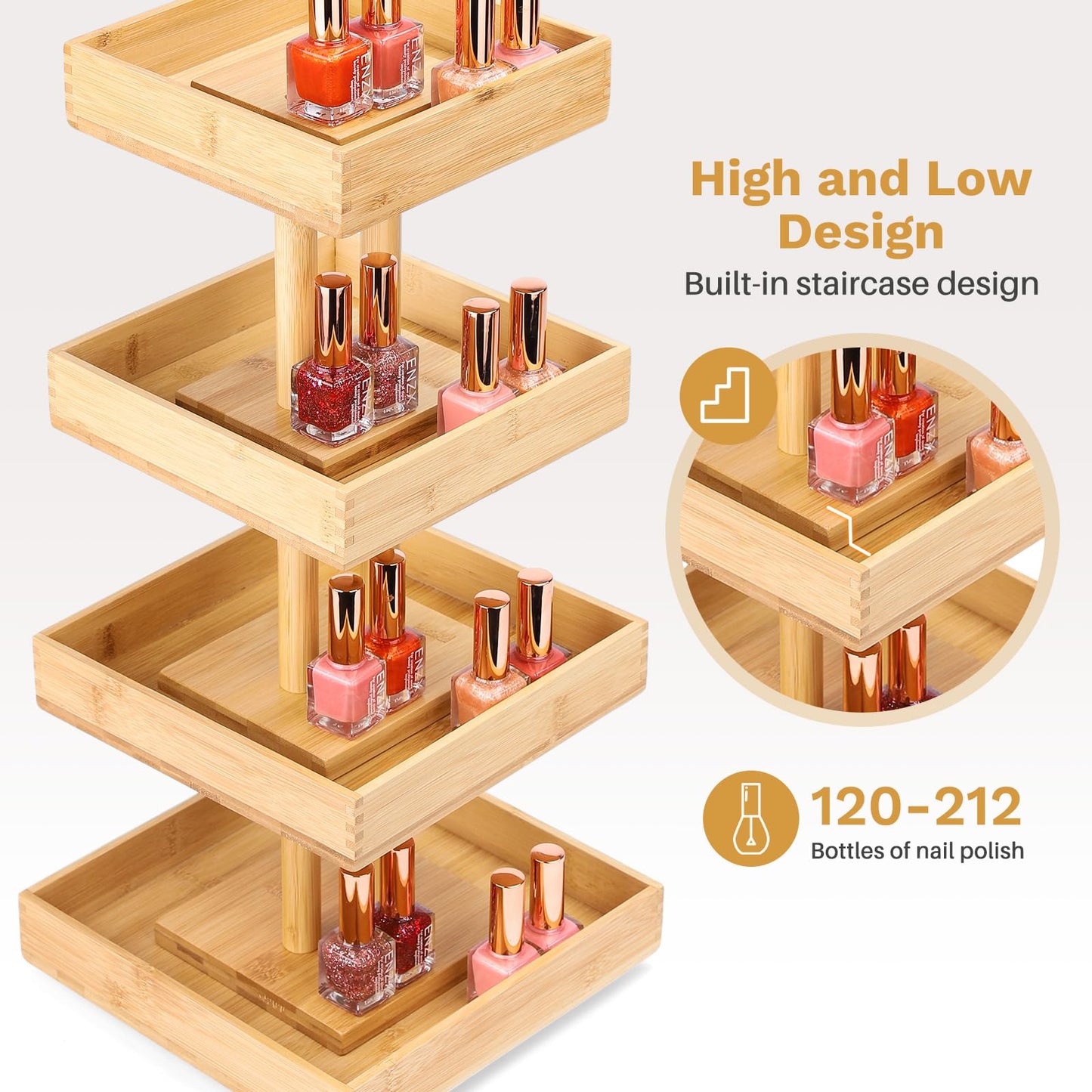 Homde Nail Polish Organizer for Women: Rotating Rack Holds 120-212 Bottles