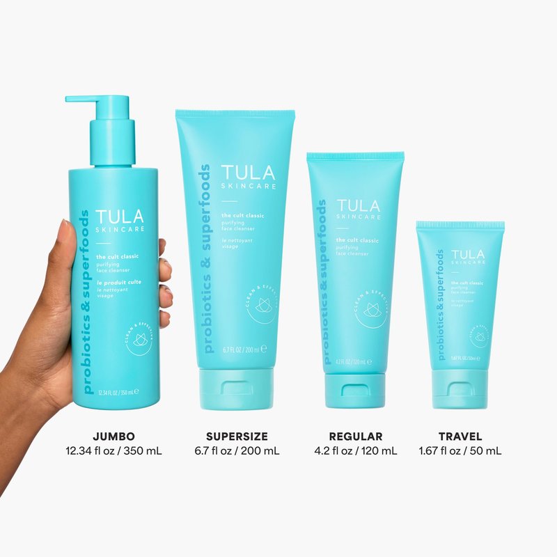 TULA Skin Care Cult Classic Purifying Face Cleanser - Jumbo, Gentle and Effective Face Wash, Makeup Remover, Nourishing and Hydrating, 12.34 oz.