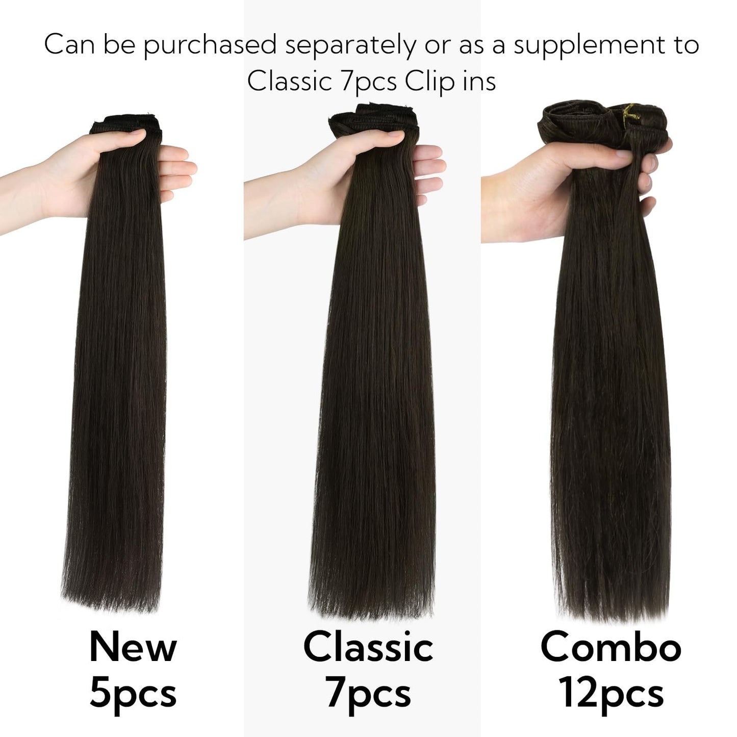 HOTBANANA Real Human Hair Clip in Hair Extensions, 5Pcs 70g 18 Inch Dark Brown Straight Remy Clip in Extensions