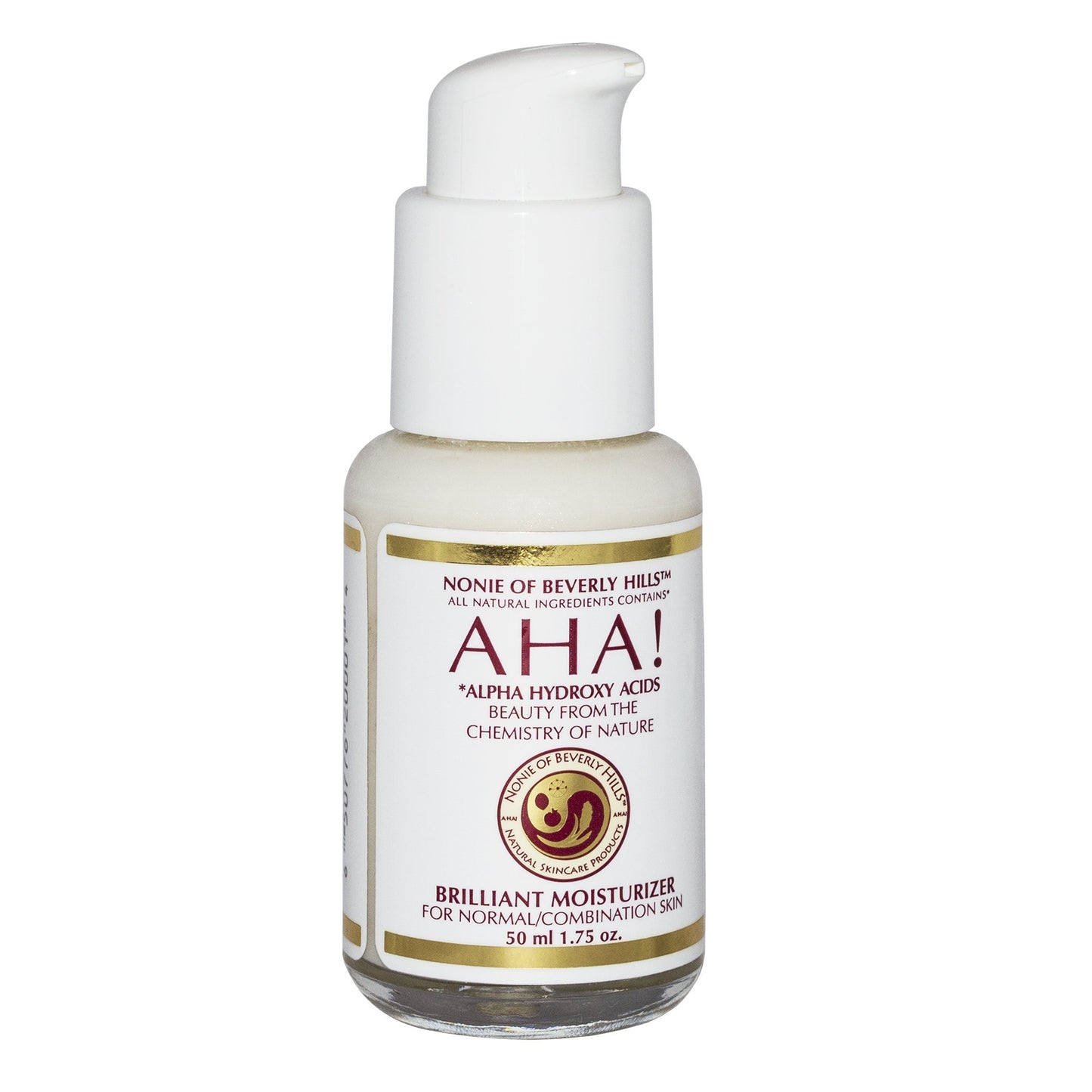 Nonie Of Beverly Hills AHA Brilliant Moisturizer for Normal or Combo Skin with Alpha Hydroxy Acids 100% Vegan and Organic Natural Ingredients USA Made Skin Rejuvenating