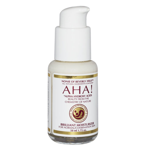 Nonie Of Beverly Hills AHA Brilliant Moisturizer for Normal or Combo Skin with Alpha Hydroxy Acids 100% Vegan and Organic Natural Ingredients USA Made Skin Rejuvenating