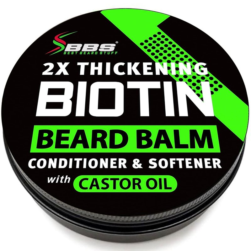 Biotin Beard Balm for Men - Organic Thickening Mustache Wax with Castor Oil | Hydrating Facial Hair Growth Conditioner