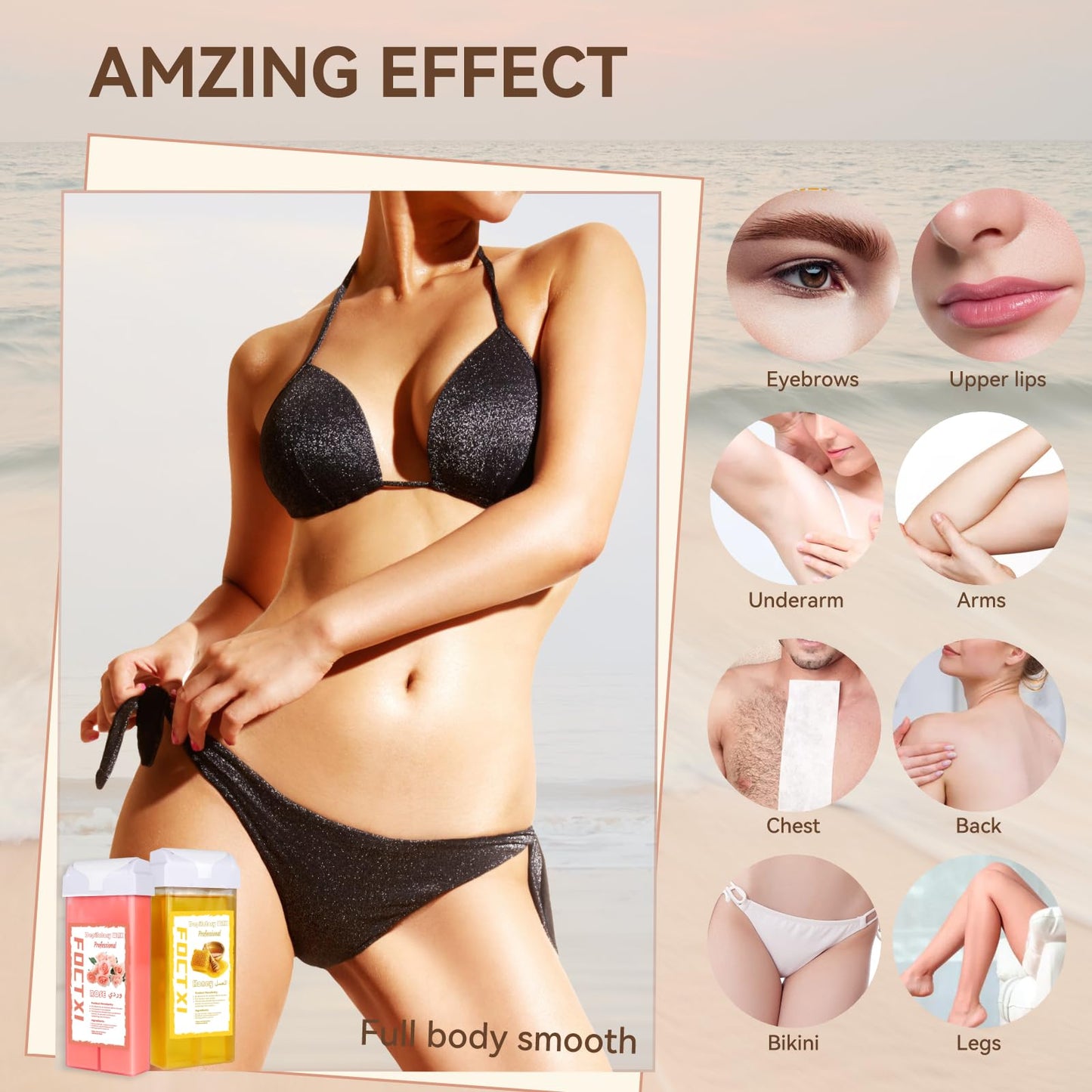 FOCTXI Roller Waxing Kit for Women's Sensitive Skin, 2 Ounce, Hair Removal for Legs
