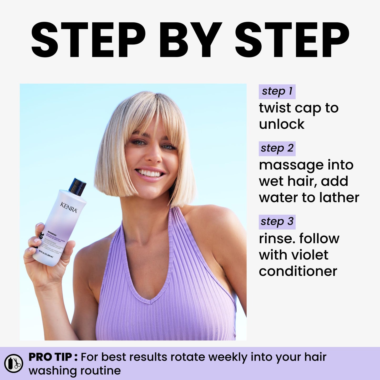 Kenra Violet Shampoo | Eliminates Brassy Tones | Purple Pigment + Deposit | Neutralizes Yellow | Moisturizes Processed Hair | Enhances Vibrancy of Blonde or Gray Hair | Color Safe | 10.1 fl. oz.
