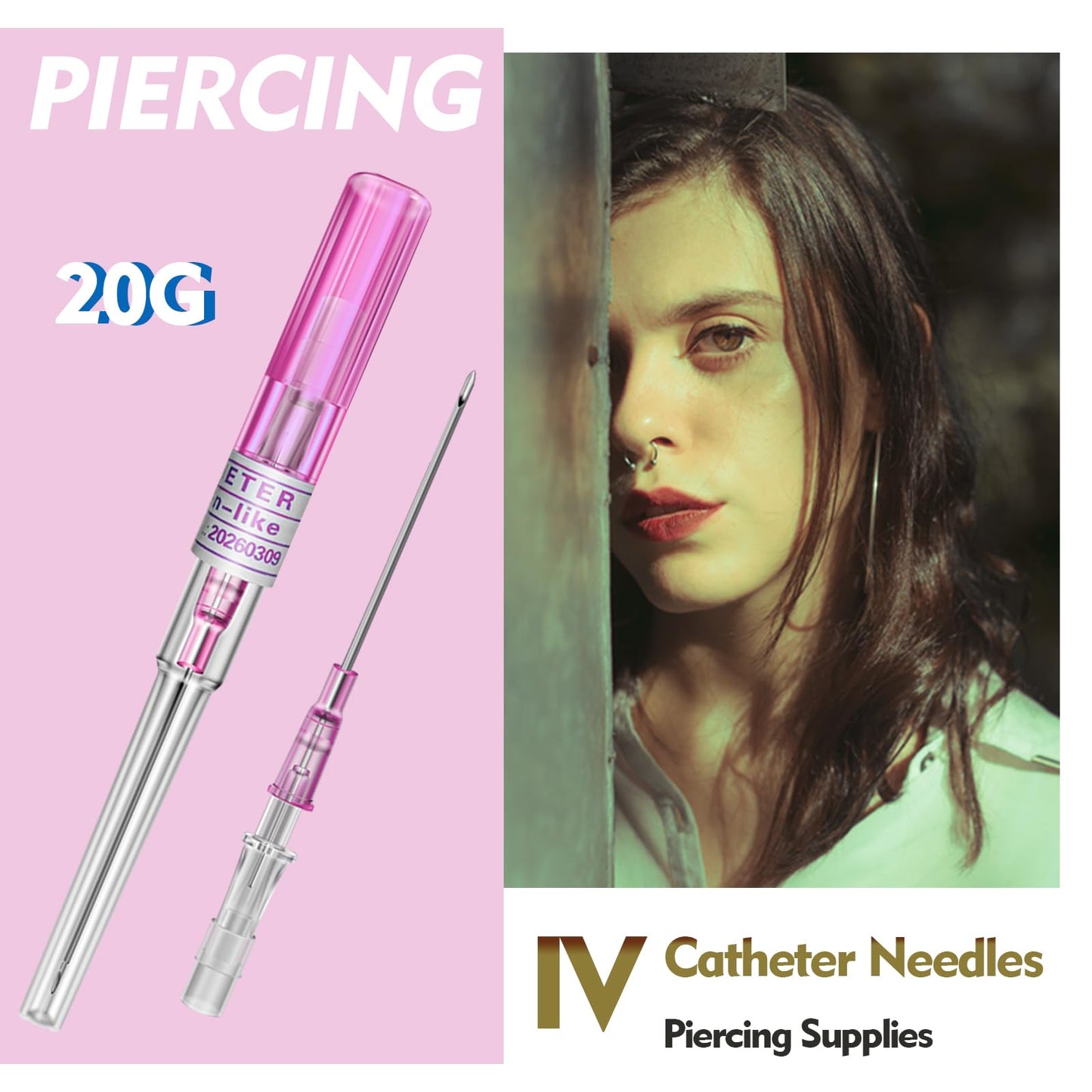 Rayyl Catheter Needles 50Pcs - 20 Gauge Piercing Catheter Needles Disposable for Ear Nose Lip Tongue Belly Piercing Supplies (20G-50pcs)
