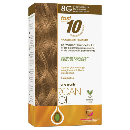 One 'N Only Fast 10 Permanent Hair Color Kit - Hair Dye for Women with Argan Oil to Maintain Moisture Balance - Advanced Micro-Pigments for Natural Tones (8G Golden Light Blonde)