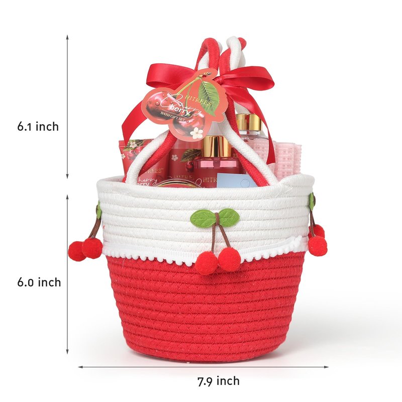 Spa Gifts for Women, Cherry & Berry Spa Gift Set for Teenage Tote Bag, Shower Gel, Hand & Body Lotion, Hitrees Birthday for Best Friend Woman, Mom, Mothers Day,Christmas Gift for Women