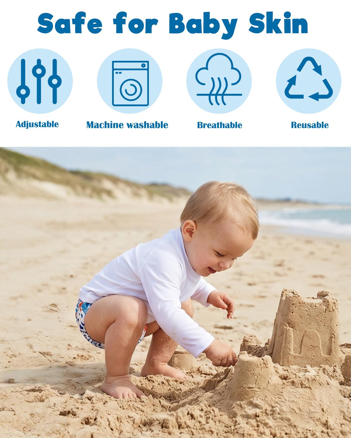 ALVABABY Reusable Swim Diapers for Babies & Toddlers - Adjustable Snap Design | Cartoon Fish, One Size