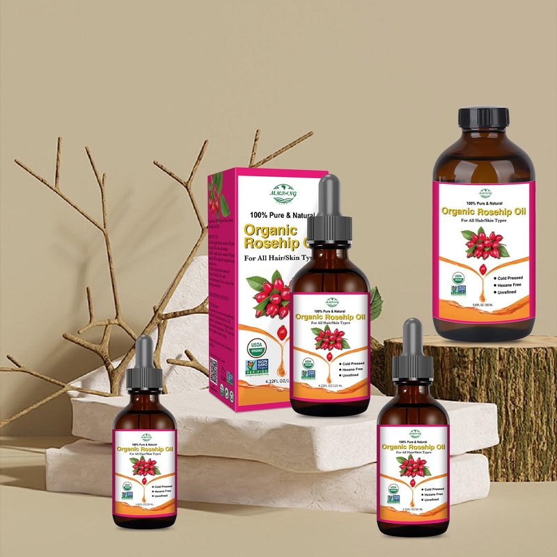 MMPANG Rosehip Seed Oil for Face, 100% Pure Natural Organic Rosehip Oil Cold Pressed Unrefined Facial Oil for Anti-Aging, Acne Scar, Moisturizing Skin Hair Care (No Dropper, 8.45oz/250ml)