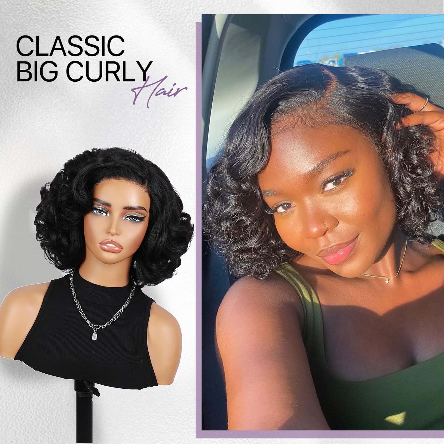 Curly Bob Wig for Black Women - Pre-Cut Lace Front, Glueless, Natural Look | Big Afro Style, Synthetic Hair