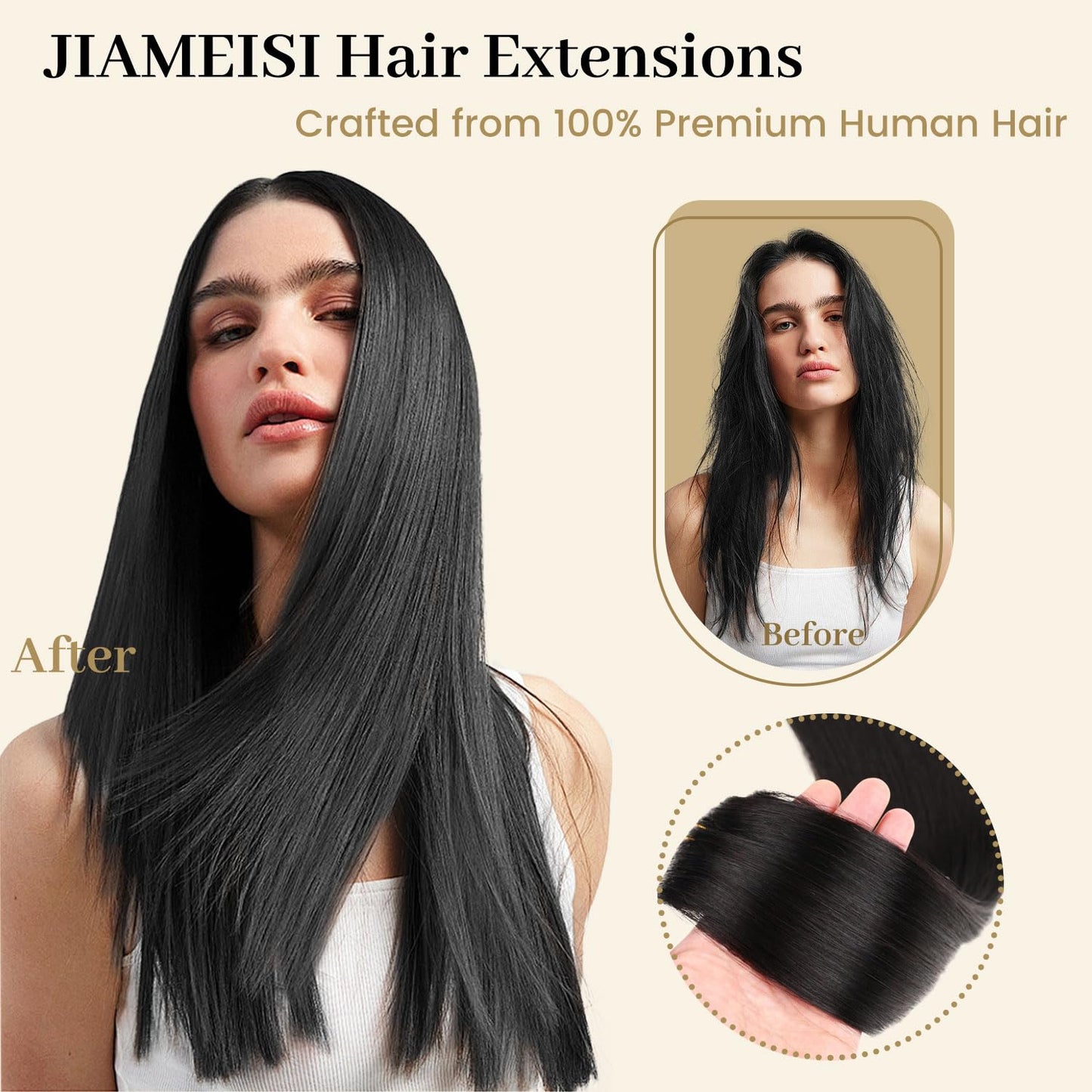 Jiameisi Clip in Hair Extensions Real Human Hair, 14inch Remy Human Hair Extensions Double Weft 70g 7pcs, Natural Straight Hair Clip ins for Women, Ideal for Daily, Party, Wedding Looks #1 Jet Black