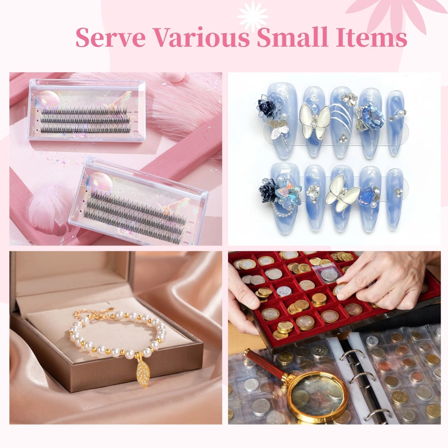 Press On Nail Display Boxes, 40 Pcs 3D Floating Cases, Clear PE Film Storage - Nail Art Organizer & Earring Display for Salons