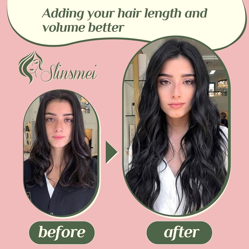 Natural Straight Clip-In Hair Extensions - 16 Inch, 120g Real Human Hair, Black - 7 Pieces