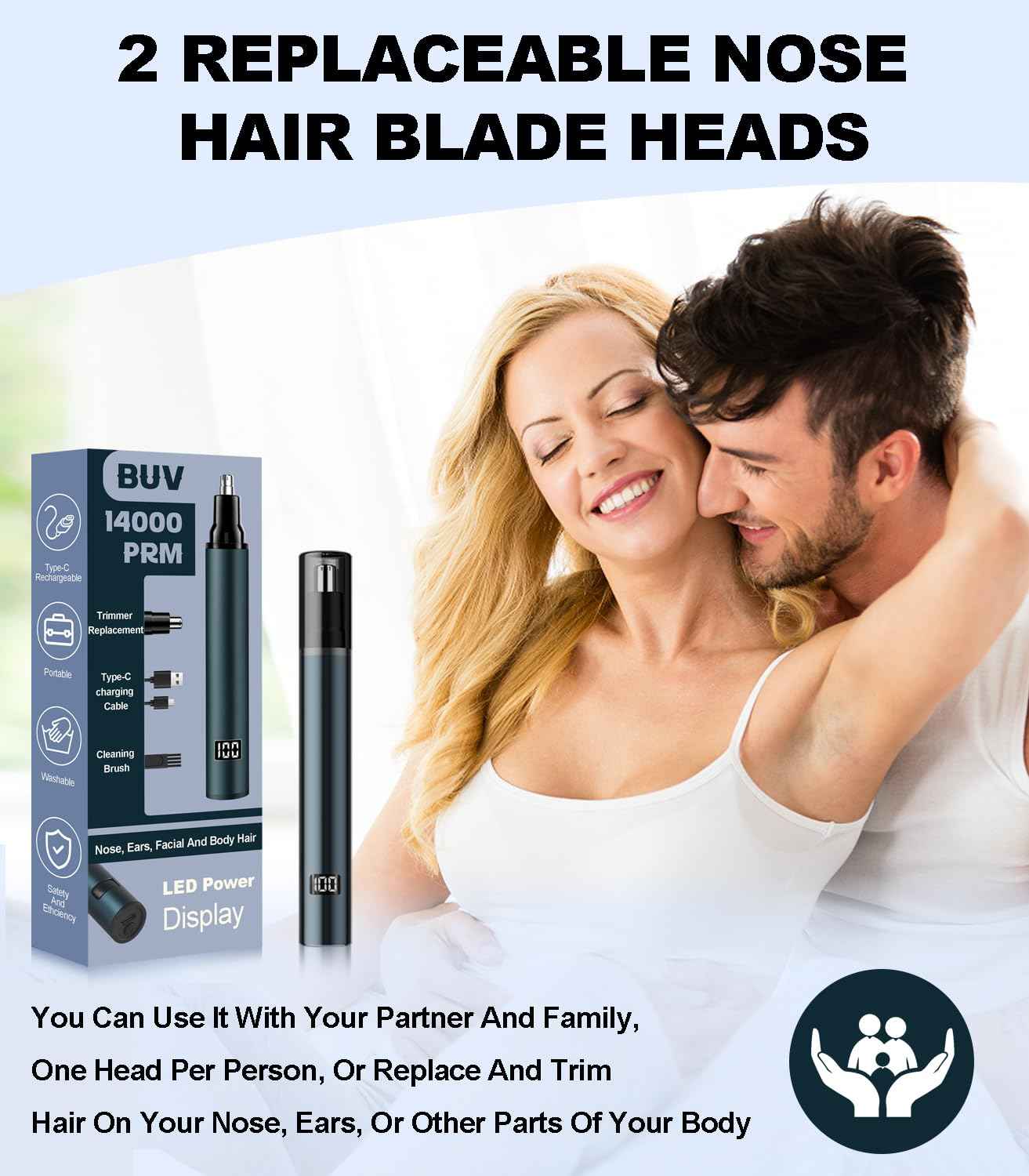 Nose Hair Trimmer - 2025 Professional Painless Ear Hair Trimmers for Men, USB Rechargeable Nose Hair Trimmer Clipper – 14,000 RPM IPX7 Waterproof Dual Edge Blades, Blue