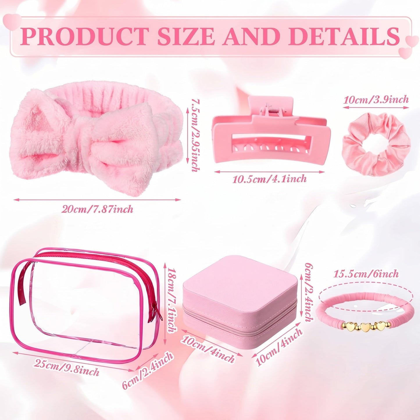 Liliaafar 36 Pcs Teen Girl Party Favors Preppy Gifts Sets Bulk 6 Friendship Bracelets 6 Bow Spa Headband 6 Scrunchies 6 Hair Clip 6 Jewelry Cases 6 Makeup Bags for Women Friend Preppy Gifts(Pink)