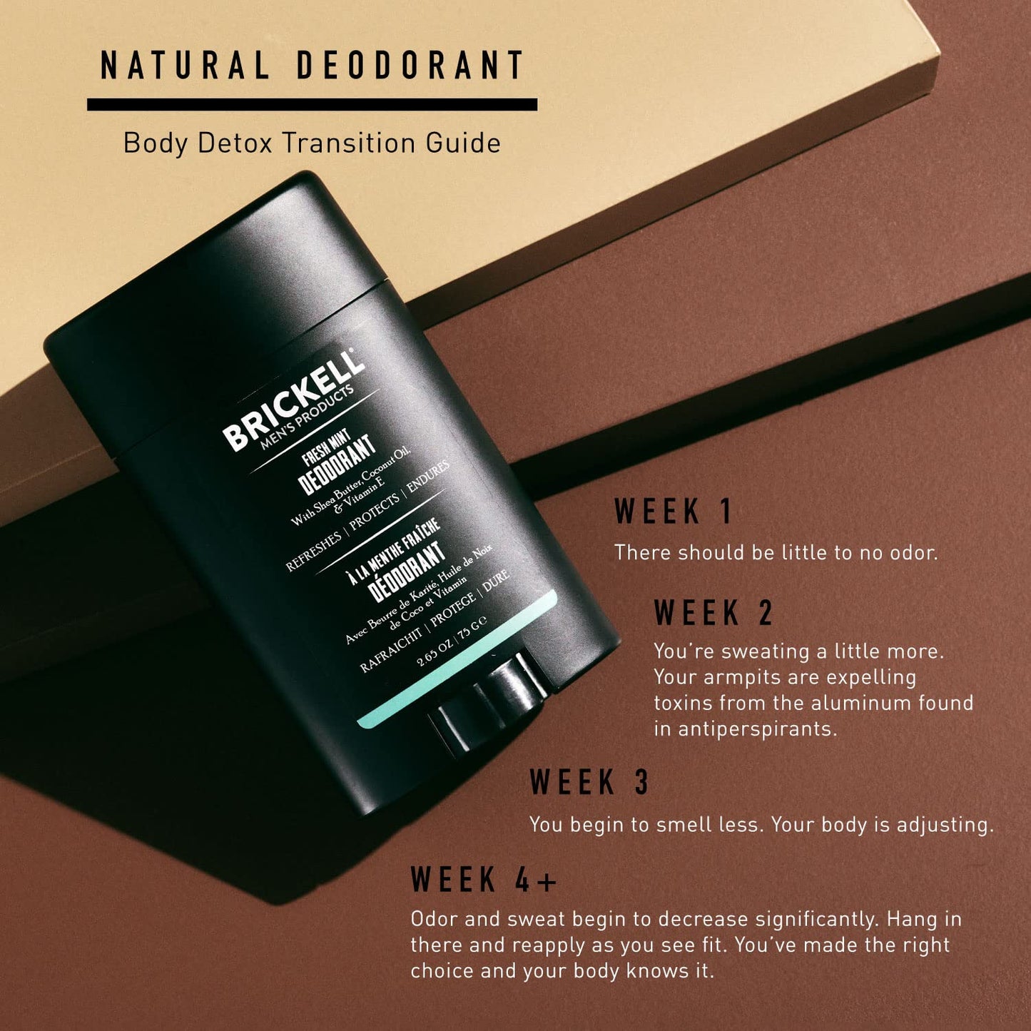 Brickell Men's Products Deodorant For Men, Aluminum, Alcohol, and Baking Soda Free, With Arrow Root Powder, Olive Oil, and Inulin, 2.65 Ounce, Unscented