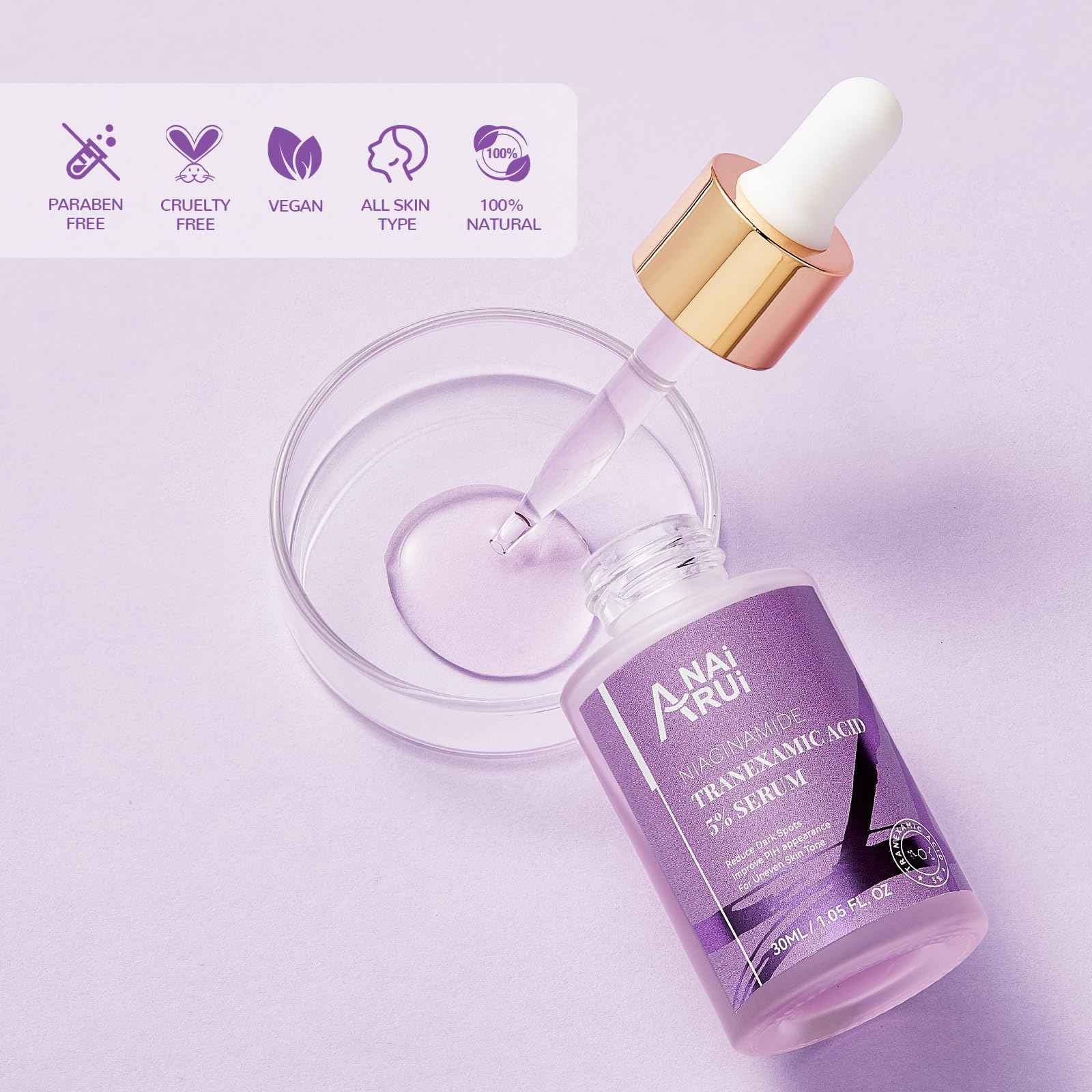ANAI RUI 5% Tranexamic Acid Serum With Niacinamide, Kojic Acid, Arbutin, Reduce Dark Spot, PIH, for Uneven Skin Tone 1FL.Oz