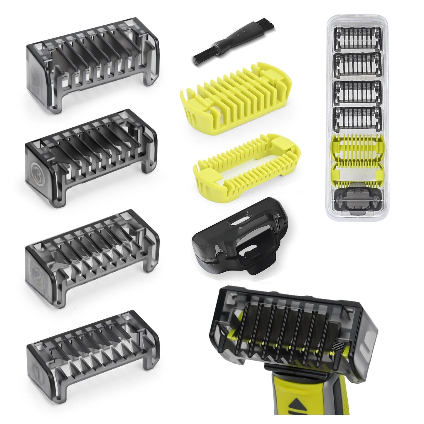 LSAUVWN Guard Combs Kit with Case Compatible with Philips Norelco OneBlade Handles, 1/2/3/5mm Guide Combs, 0/3mm Body Comb and Protective Cap for Electric Shaver Accessories for Men (7 Pcs)