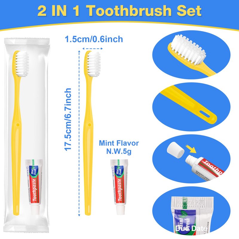 MAGDIY Disposable Toothbrushes with Toothpaste 100 Pack, Travel Size Toothbrush and Toothpaste Set, Bulk Tooth Brush Tooth Paste Kit, Individually Wrapped Travel Toiletries for Homeless, Hotel
