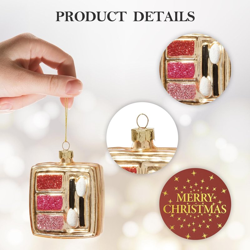 WONDROUS Makeup Palette Ornament - Gold & Pink Eye Shadow for Christmas Tree Decor | Holiday Gift