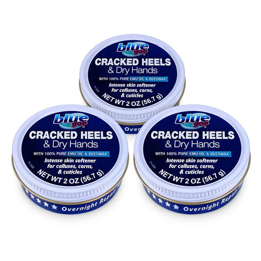 Blue Goo Cracked Heels & Dry Hands Skin Protectant, Helps Relieve & Protect Cracked Skin, OTC Lanolin Formula, 2 oz (3 Pack), Made with Emu Oil & Beeswax