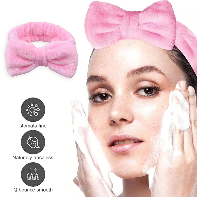 JHJEWH Spa Headbands,Makeup Headbands for Women,Facial Headband Bulk,Soft Coral Fleece Headband for Makeup,Cosmetic Head Wraps,Bow Hair Bands for Face Washing Shower Skin Care (pink, 25pcs)