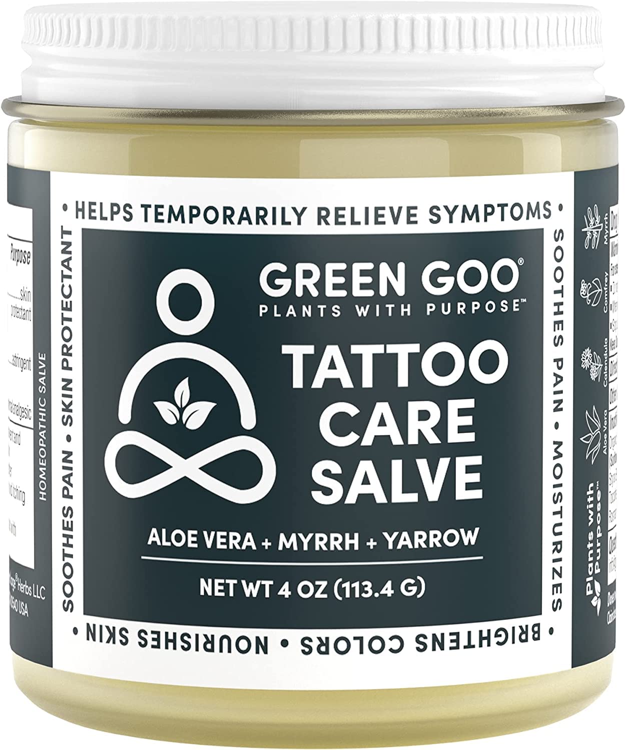 Green Goo Tattoo Care, Natural Aftercare Ointment for New Tattoos with Aloe Vera, Myrrh & Yarrow, Soothes Pain & Swelling & Helps Maintain Art, 4 Oz