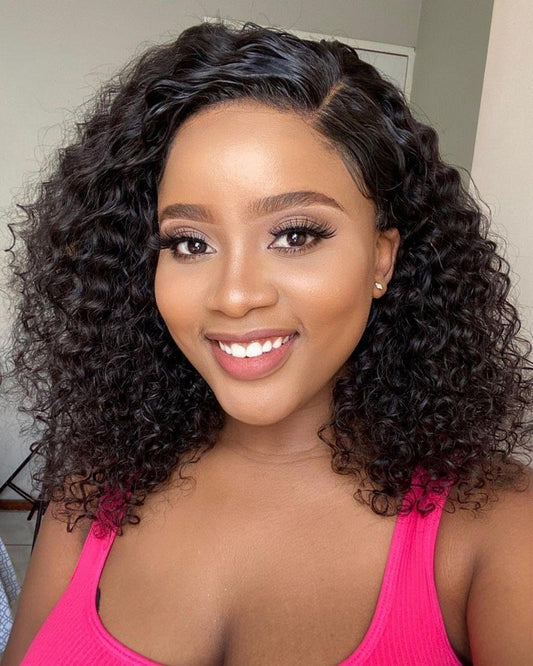 Nikiss 14 Inch Short Bob Wigs 13x6 Deep Wave Curly Bob Wig 200 Density Brazilian Virgin Human Hair Pre Plucked Glueless Lace Frontal Wig for Women Natural Hairline