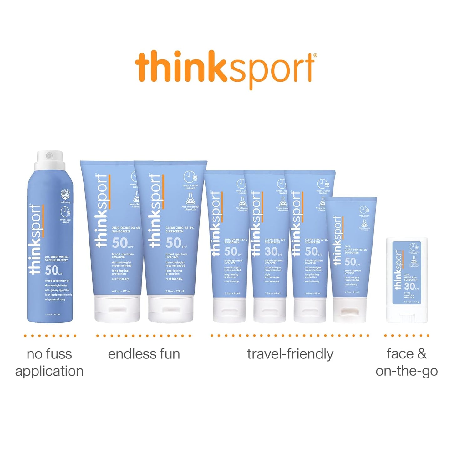 Thinksport SPF 50+ Mineral Sunscreen - Clear Zinc Oxide, Water-Resistant, Vegan | 6 Fl Oz