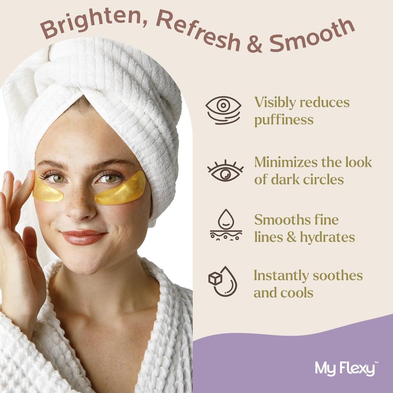 My Flexy Under Eye Patches, 24K Gold Under Eye Mask for Puffy Eyes and Dark Circles & Undereye Bags, Collagen & Peptides Skincare, Gold Eye Masks, Gifts for Women, Vegan Self Care