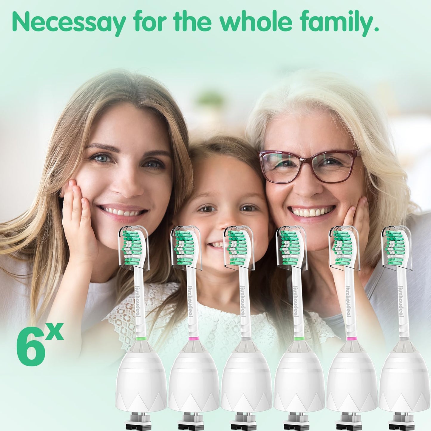 Jiuzhoudeal Replacement Toothbrush Heads for Philips Sonicare E-Series, Compatible with Sonicare Essence, Elite, Advance, CleanCare Screw-on Electric Toothbrush HX7022/66, 6 Pack