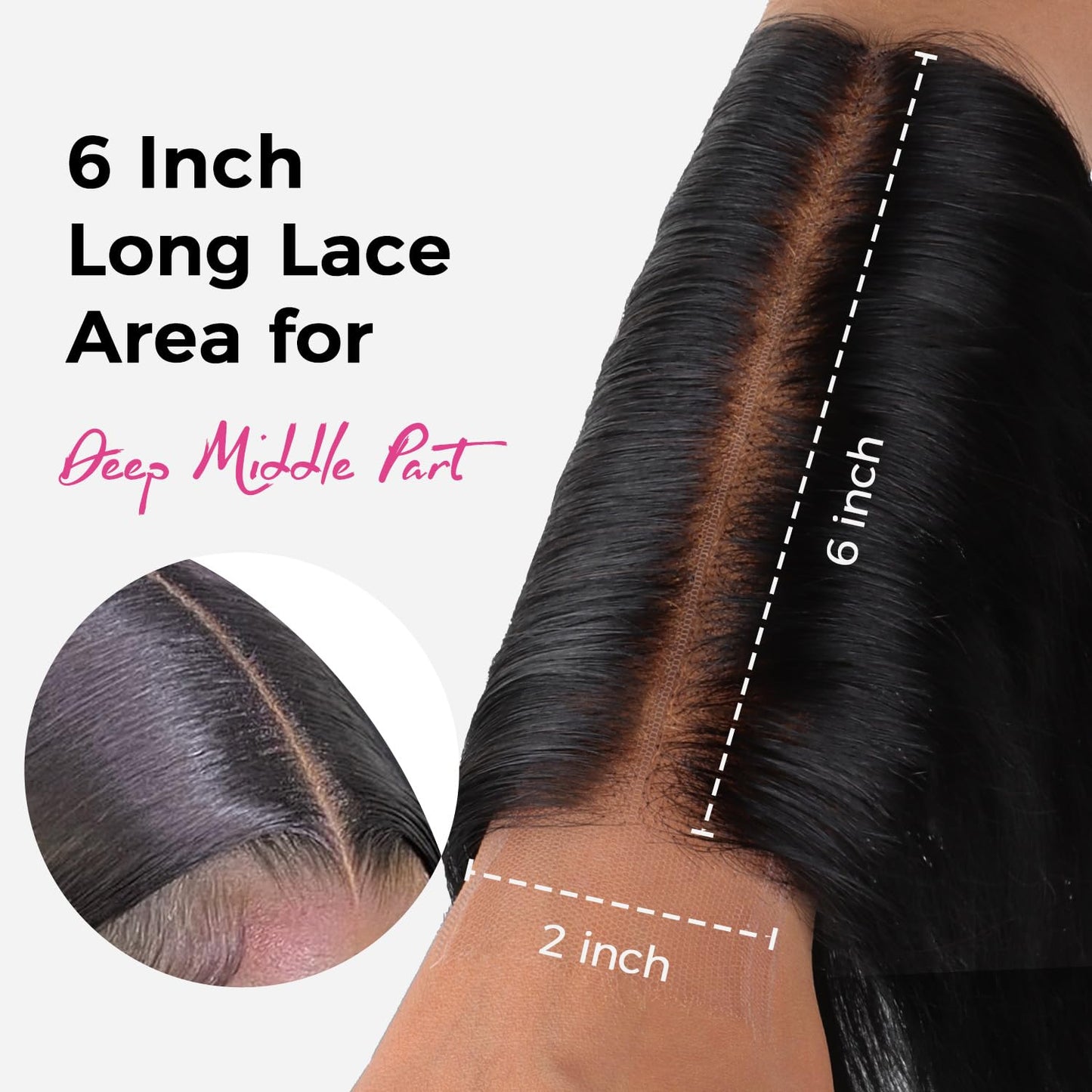 Lashey 2x6 SKINLIKE HD Lace Closure Human Hair Straight, 0.10mm Ultra-Thin Invisible HD Lace, Pre-Bleached Knots and Pre-Plucked Hairline 14 Inch Natural Black